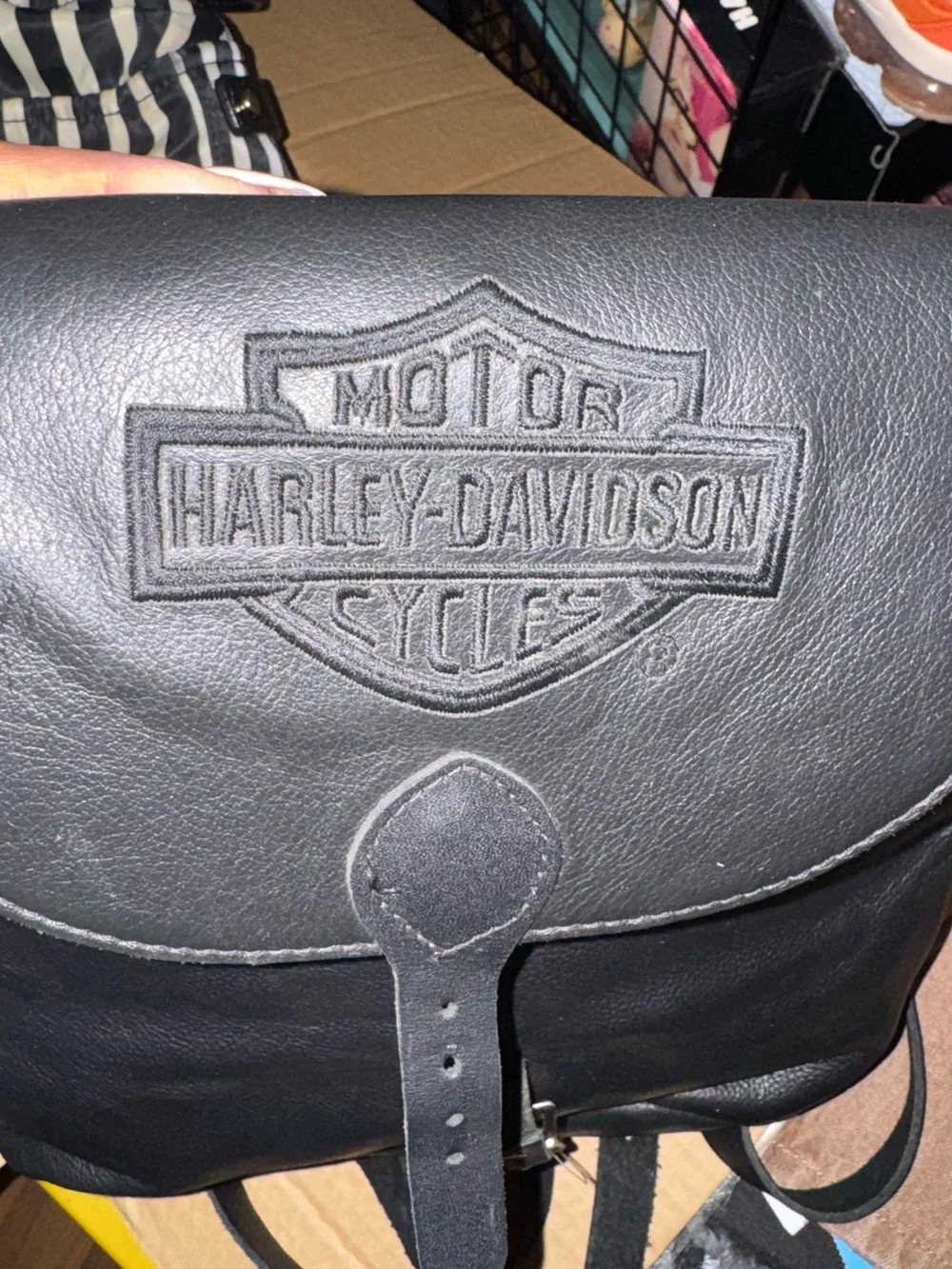 Harley-Davidson Black Leather Backpack with Embossed Shield